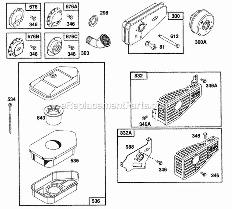 Mufflers And Air Cleaners Diagram and Parts List for 093902-0122-02  Briggs and Stratton Engine